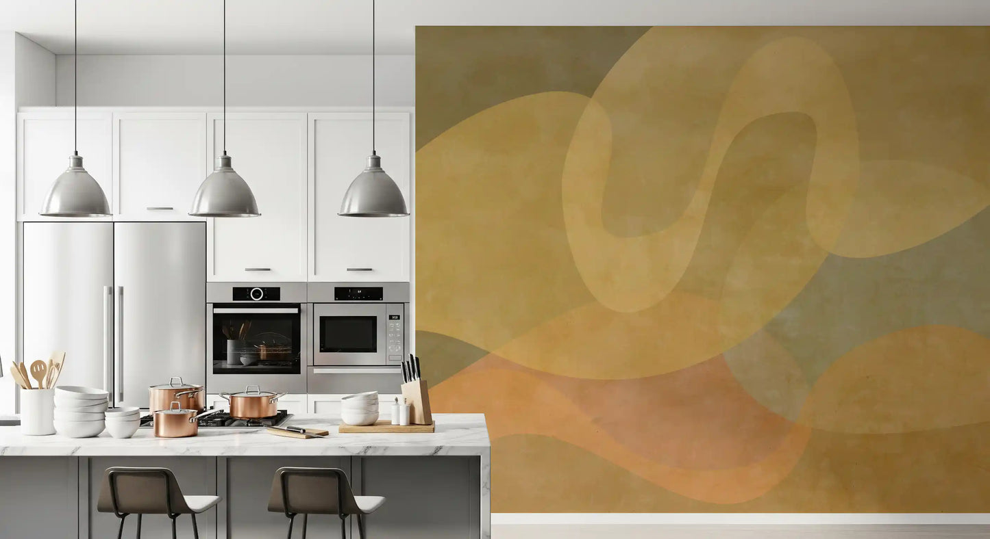 Contemporary abstract mural featuring Golden Ochre Organic Flow texture