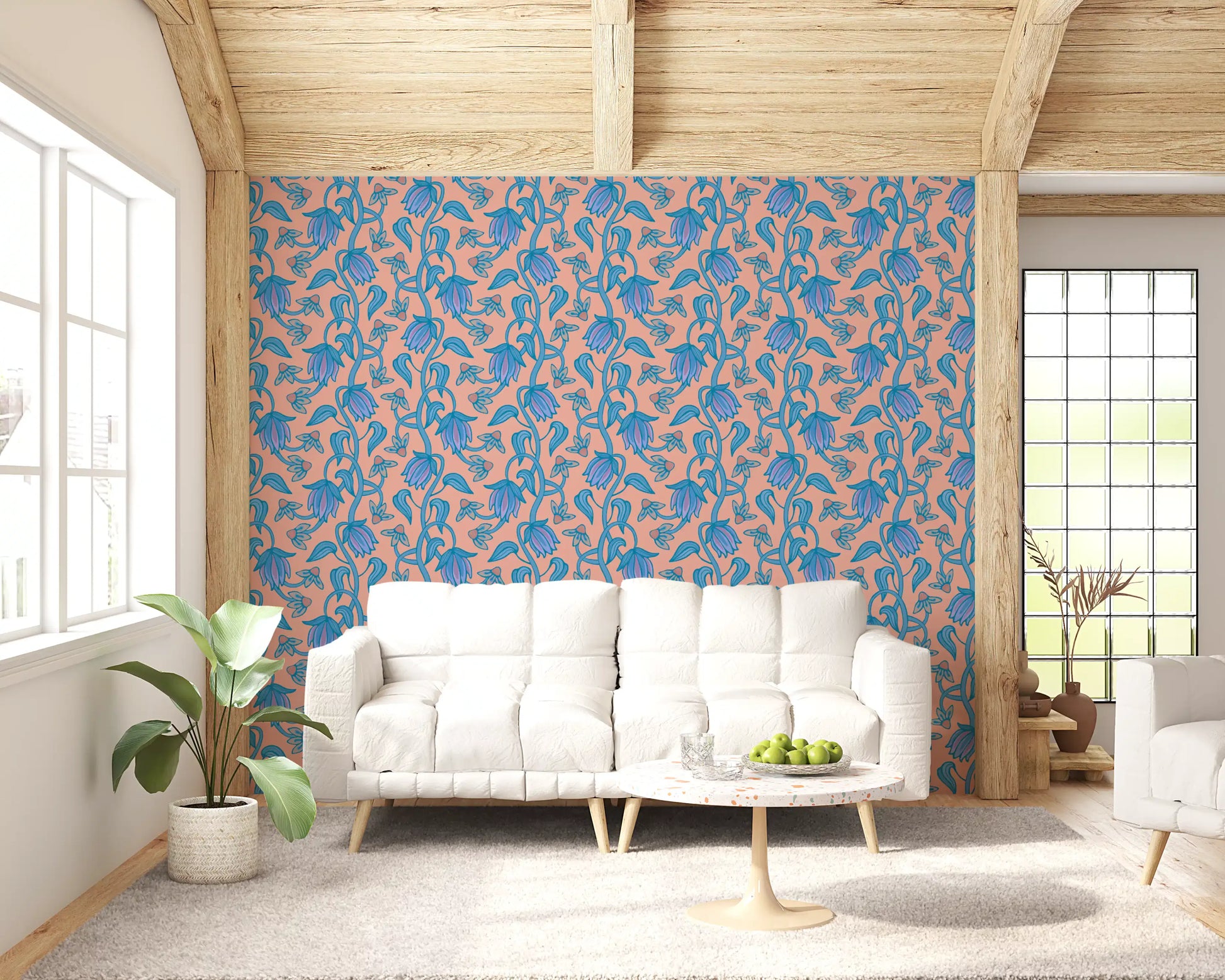 Boho floral wallpaper featuring Ophelia Boho Blossoms color harmony