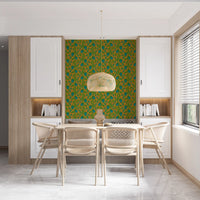 Accent dining area wall styled in Ophelia Boho Blossoms wallpaper vibrant floral look