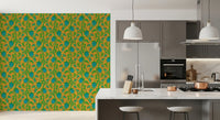 Ophelia Boho Blossoms wallpaper with layered blue green floral details