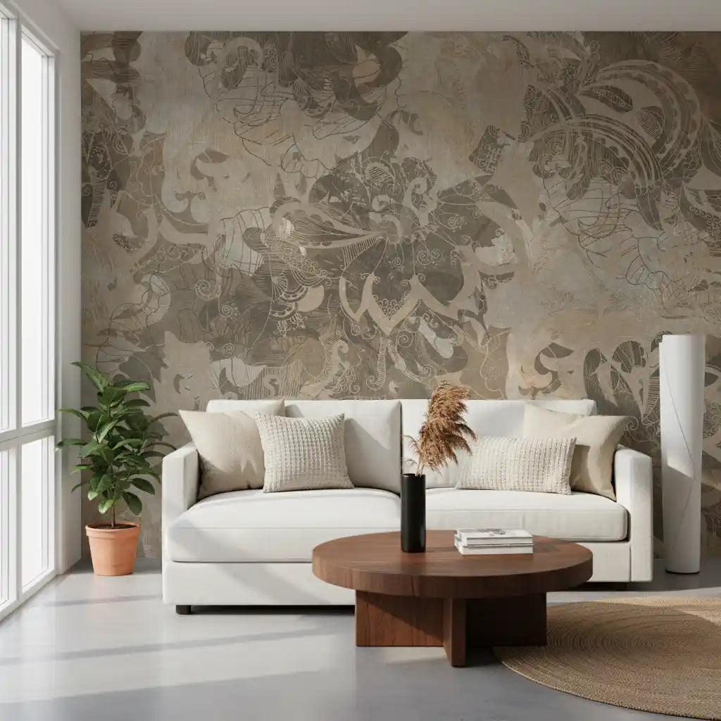 Abstract mural design with Organic Earth Tapestry fabric-like texture