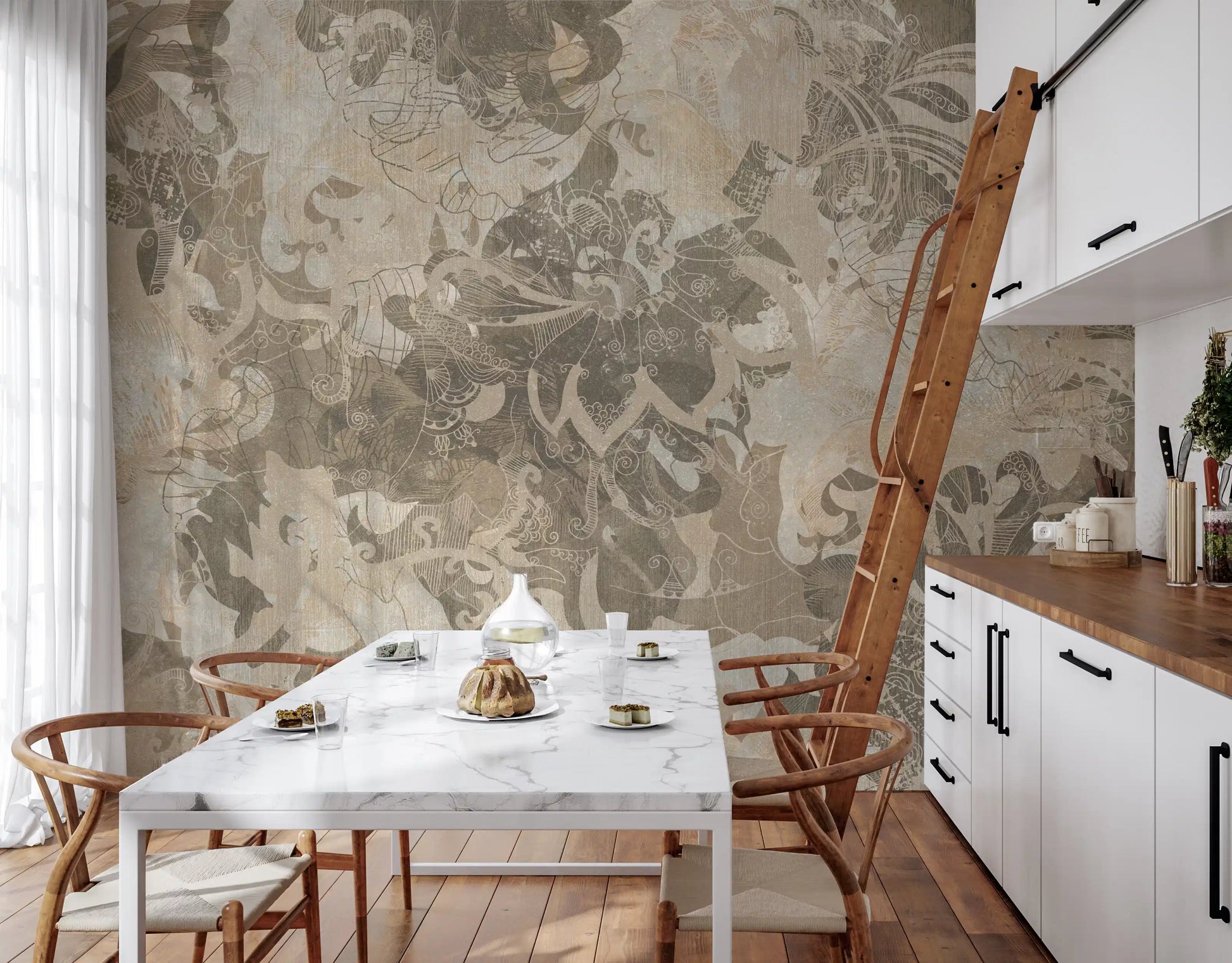Textured wall mural featuring Organic Earth Tapestry soft faded motifs