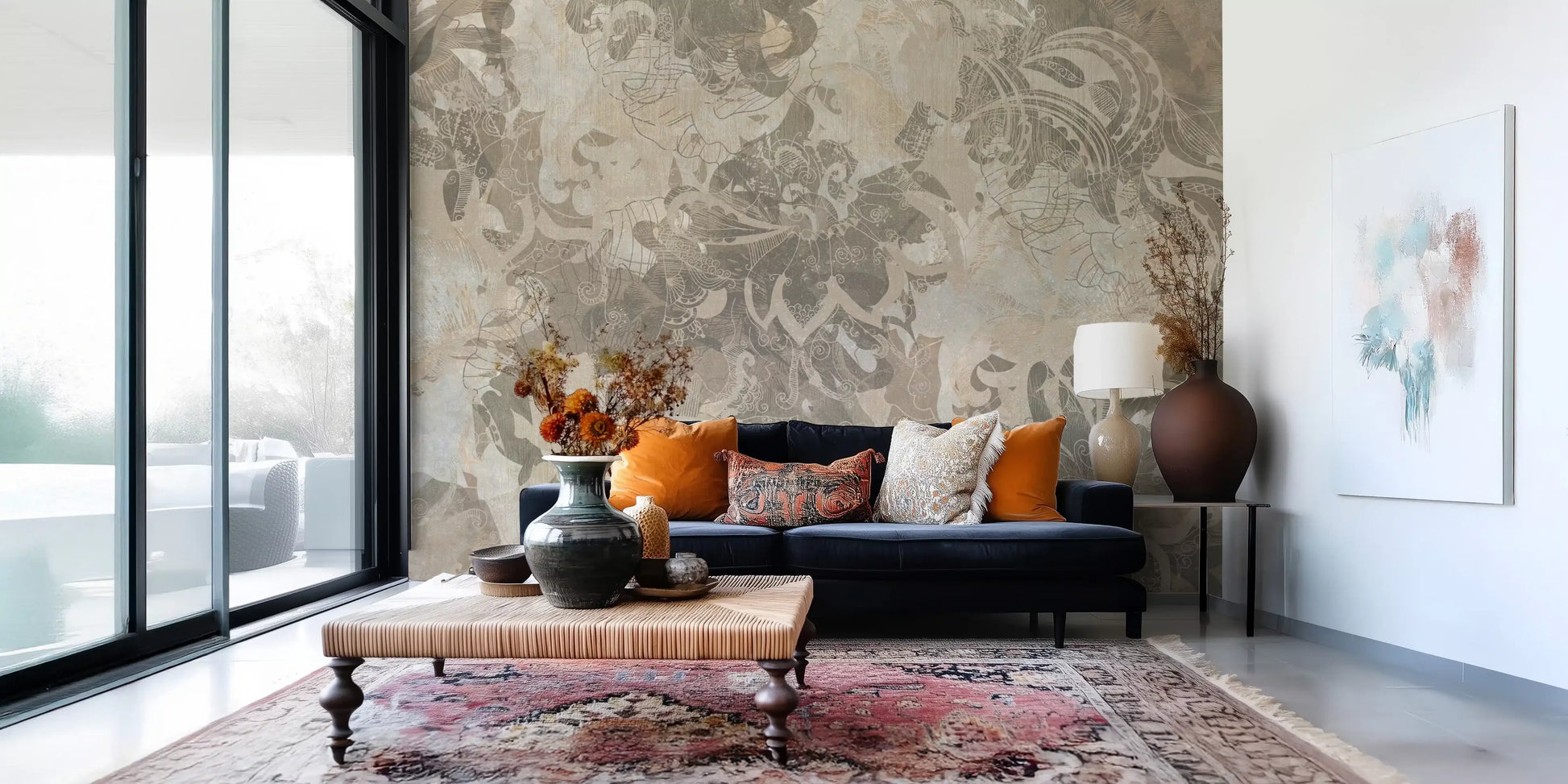 Hallway interior using Organic Earth Tapestry wall mural earthy abstract tones