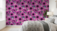 Floral repeat wallpaper featuring Pink Anemone Garden balanced layout
