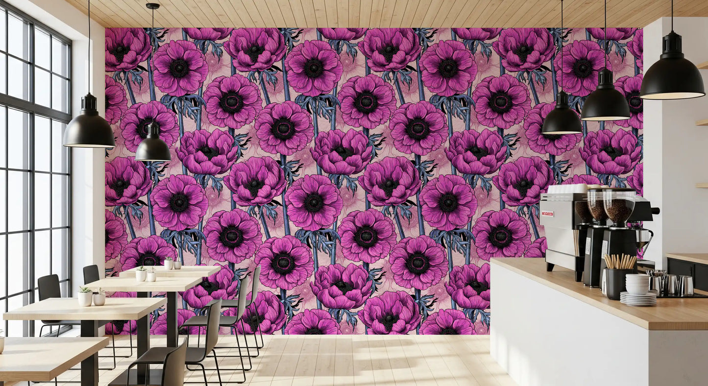 Pink floral wallpaper showing Pink Anemone Garden soft textured background