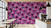 Pink floral wallpaper showing Pink Anemone Garden soft textured background