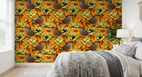 Bedroom interior using Wrens in the Yellow Anemone Garden wallpaper