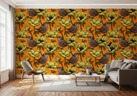 Hallway featuring Wrens in the Yellow Anemone Garden wallpaper pattern