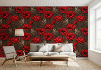 Red blooms in Wrens in Red Anemone Garden wallpaper layout