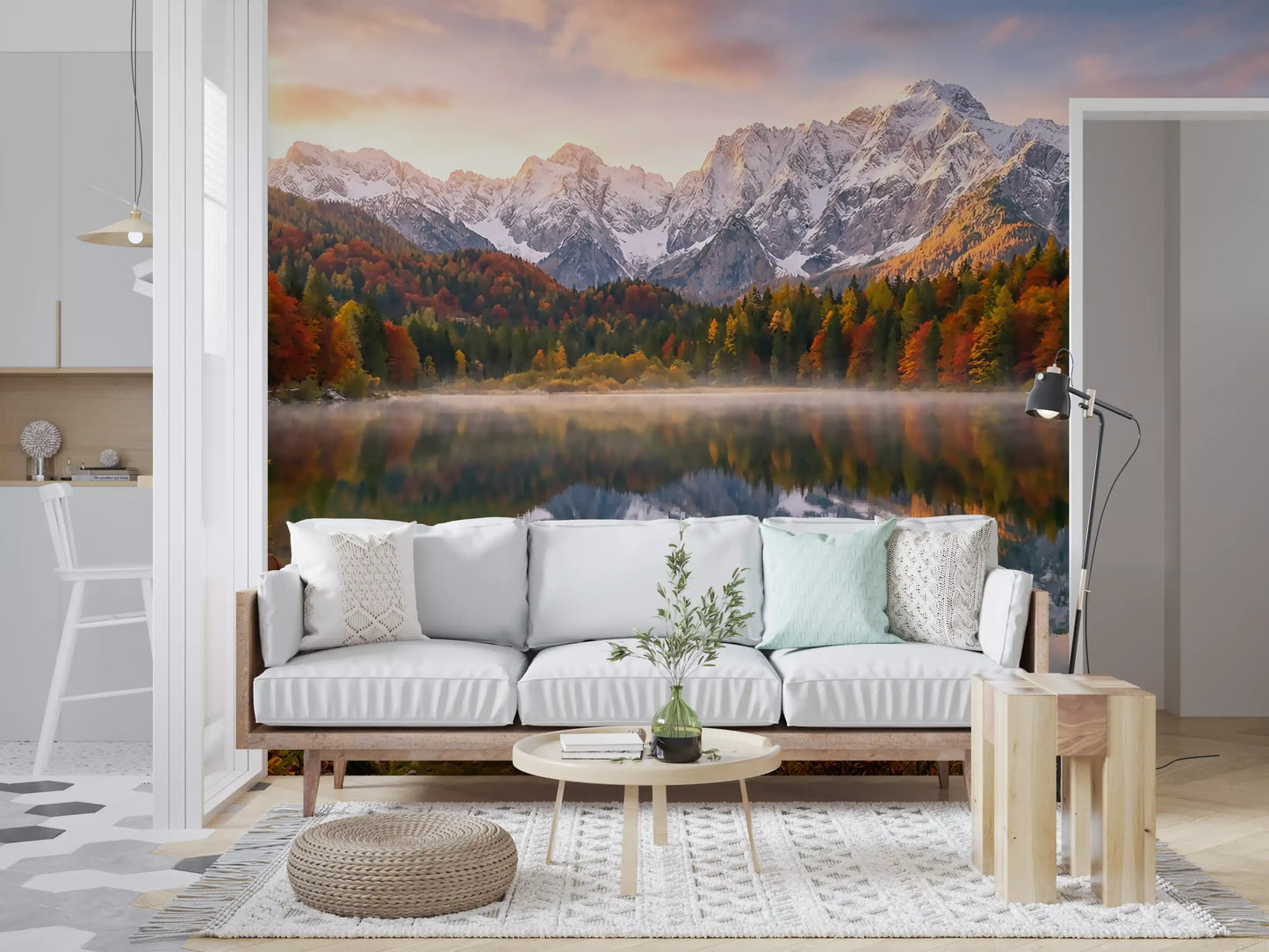 Alpine Autumn Reflection with Deer Wall Mural
