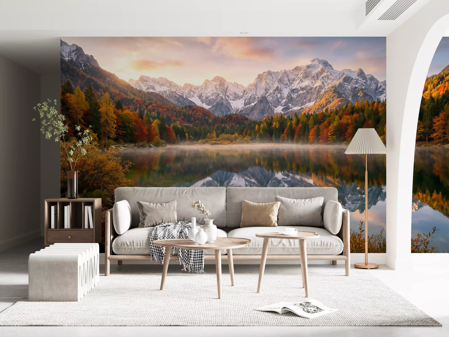 Alpine Autumn Reflection with Deer Wall Mural