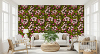 Floral wallpaper featuring Apple Blossom on Green detailed pattern