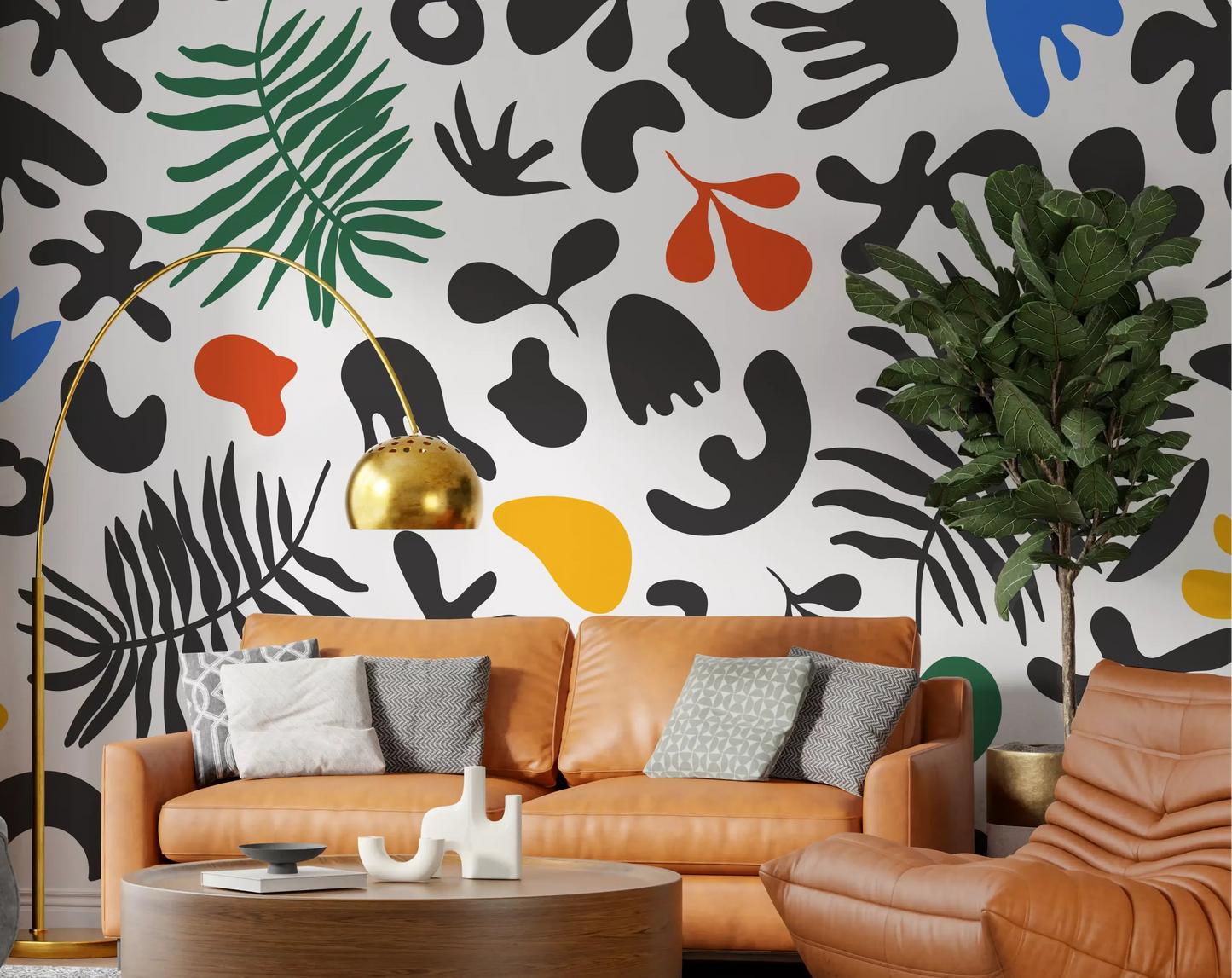 Office area with Vibrant Organic Shapes wall mural in bold abstract leaf pattern