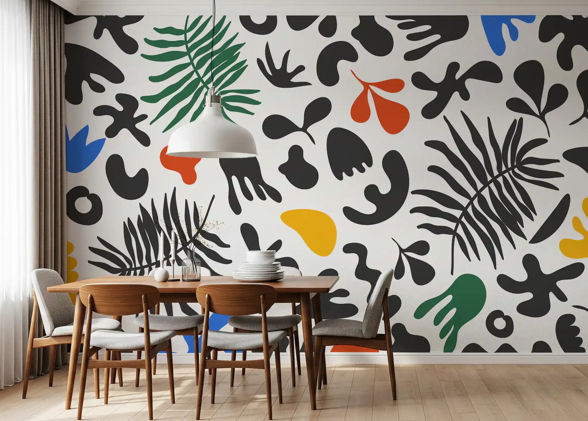 Bright blue green and orange accents style Organic Wall Mural with energy