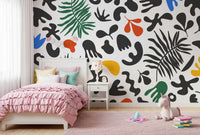 Girls room wall using Vibrant Organic mural with leafy forms and vivid accents