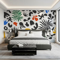 Bedroom room finished with Organic Wall Mural in playful modern graphic shapes