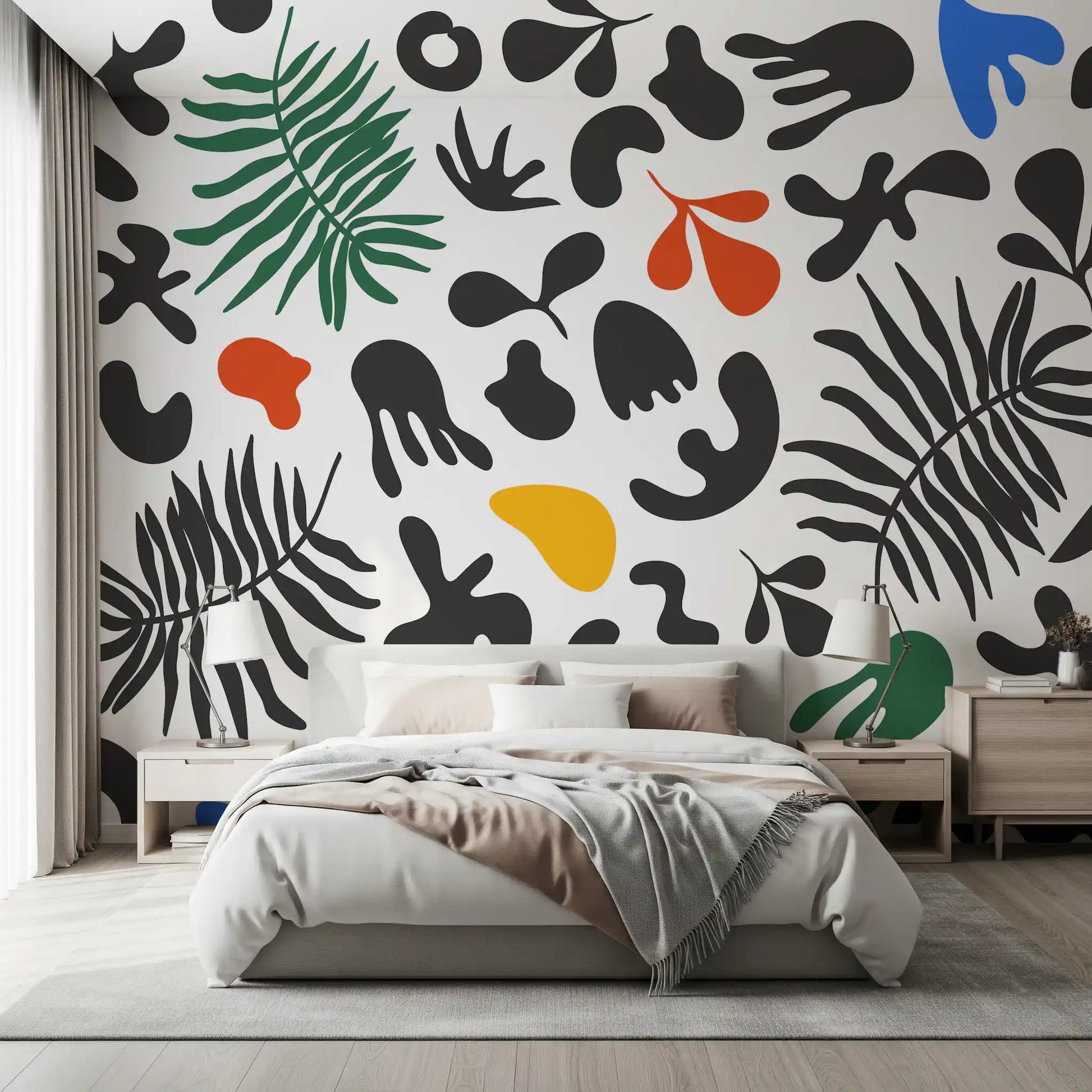 Bold black abstract motifs define Organic Shapes wall mural beautifully