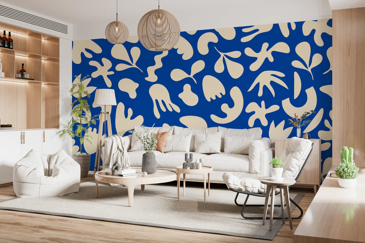 Blue Mural Patterns Modern Blue Abstract Shapes Wall Mural for Bold Walls