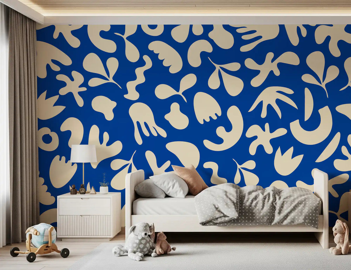 Blue Mural Patterns Modern Blue Abstract Shapes Wall Mural for Bold Walls