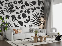 Contemporary Foliage mural in monochrome with flowing botanical forms