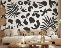 Living room wall with Abstract Organic Black and White wall mural