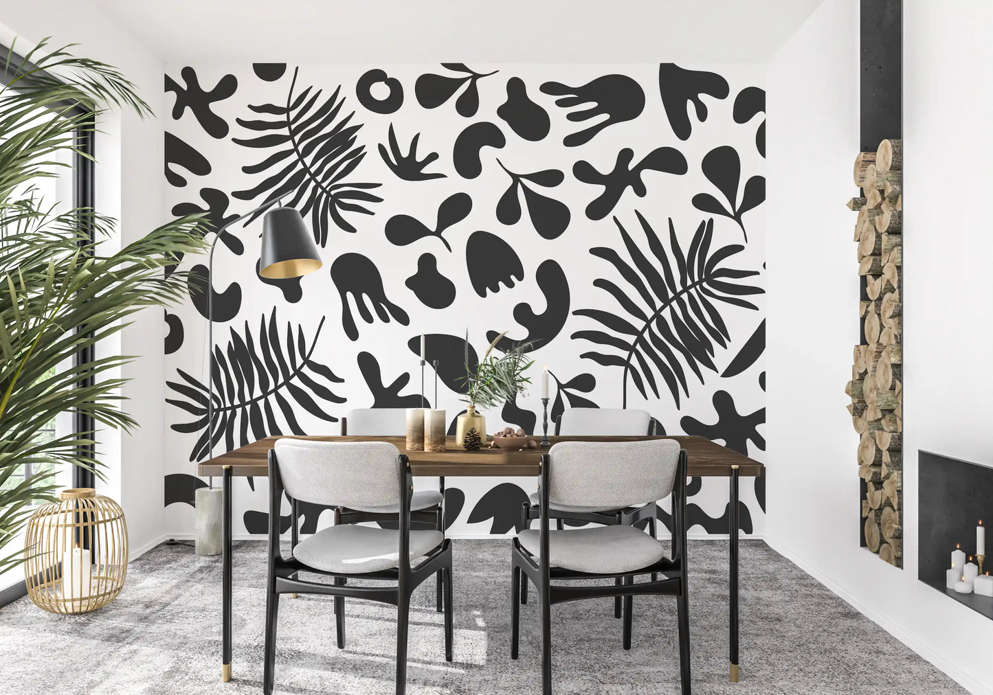 Graphic Abstract Organic wall mural with oversized foliage shapes