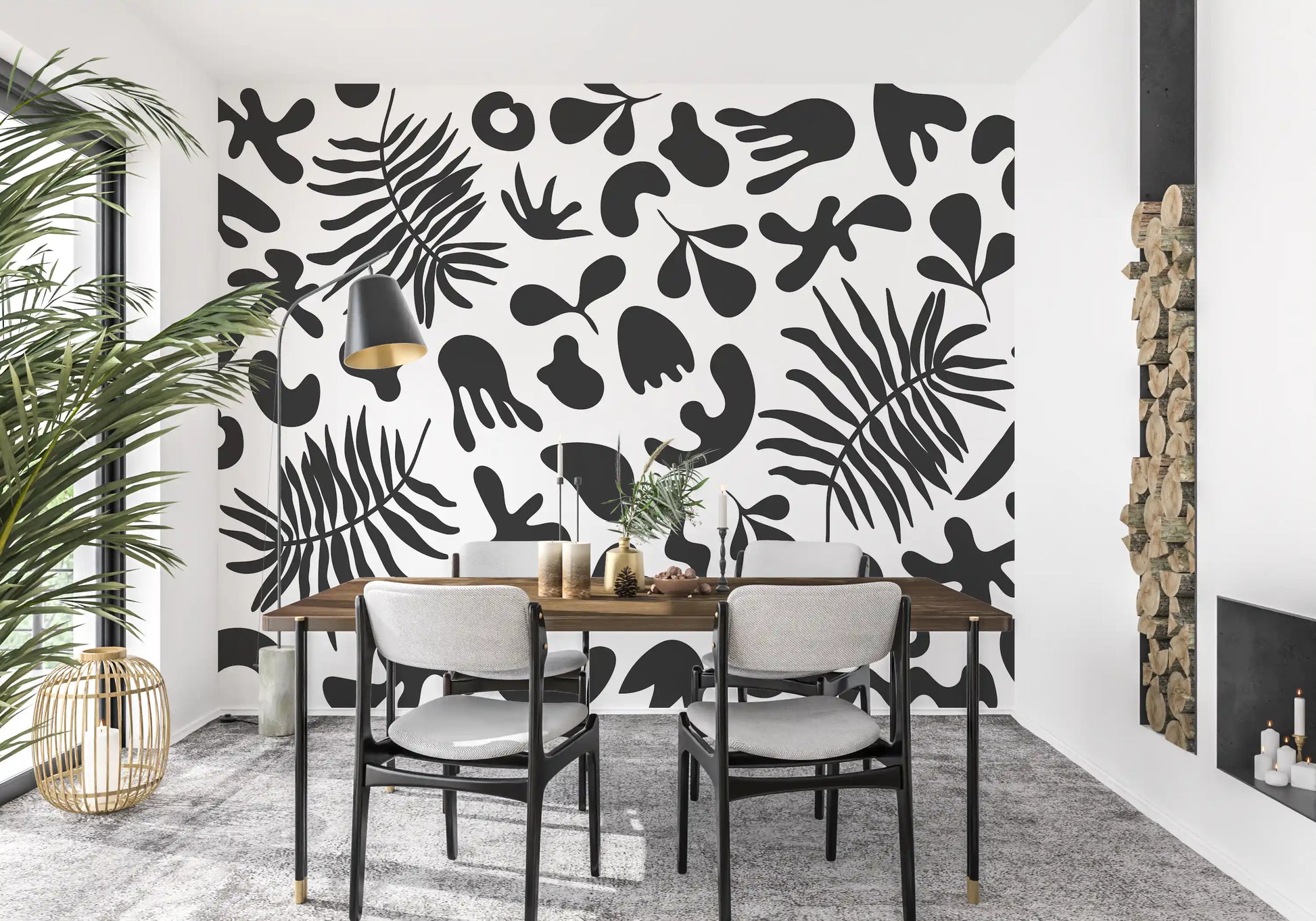 Graphic Abstract Organic wall mural with oversized foliage shapes
