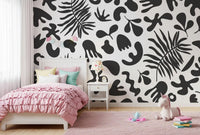Girls room with Black and White Foliage wall mural pattern