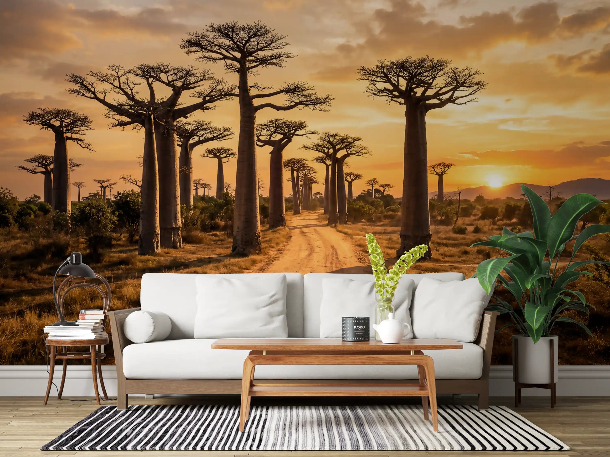 Golden Baobab Path wall mural featuring scenic outdoor perspective