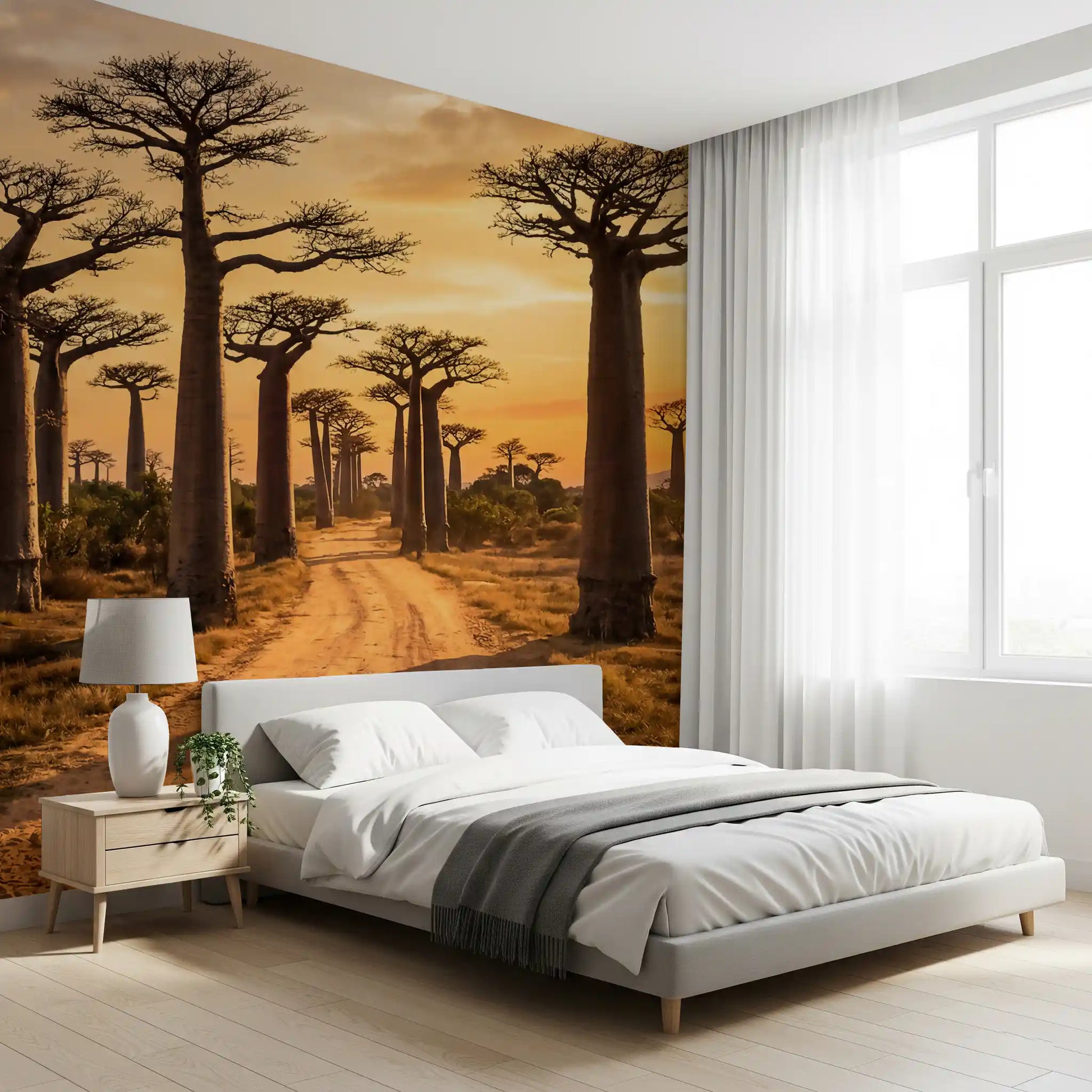 Baobab tree wall mural showing earthy tones and natural depth