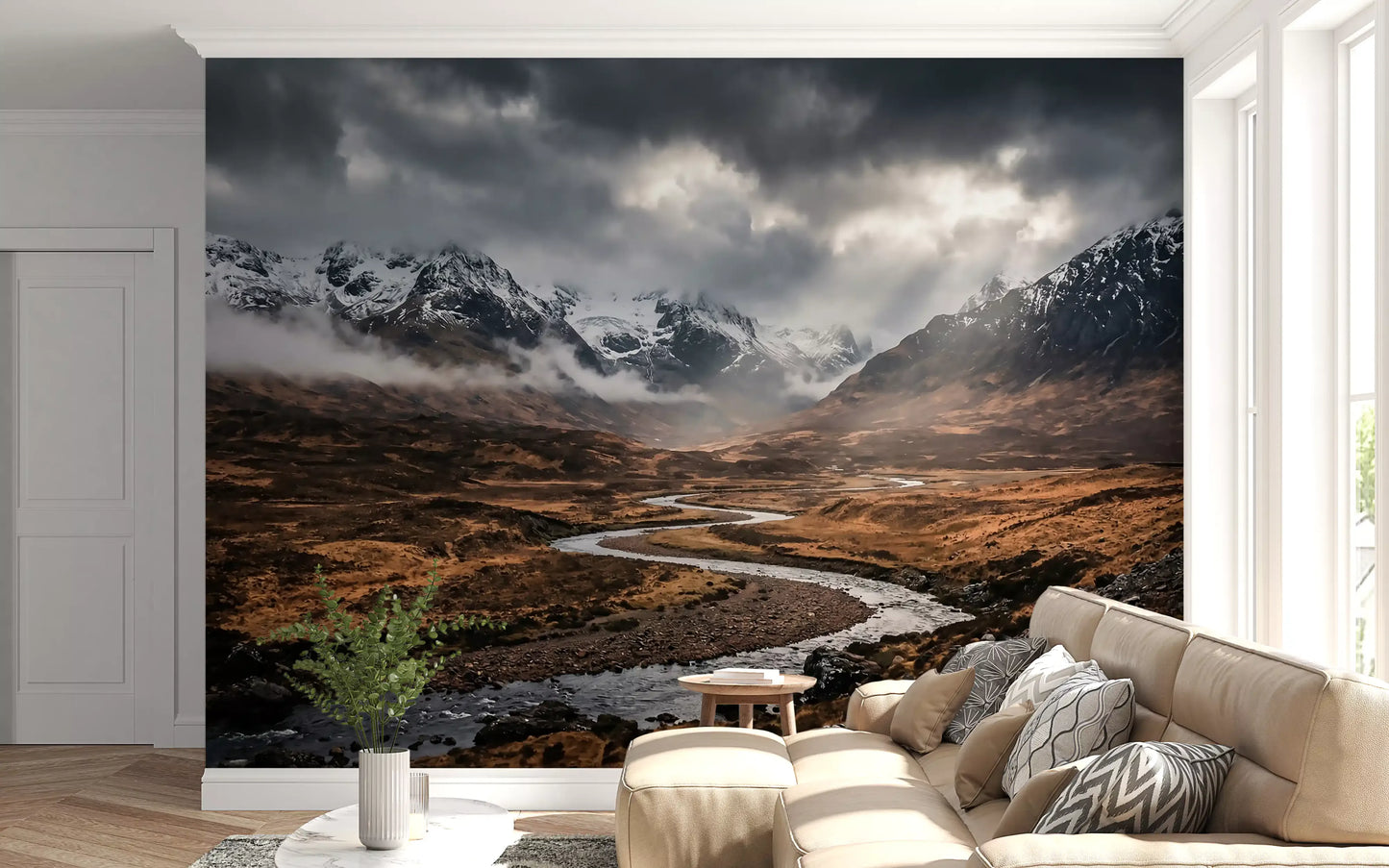 Highlands Dramatic Embrace wall mural with dark clouds and valley depth