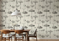 Dining room with Forest Mushroom Sketch Wallpaper sketch art.