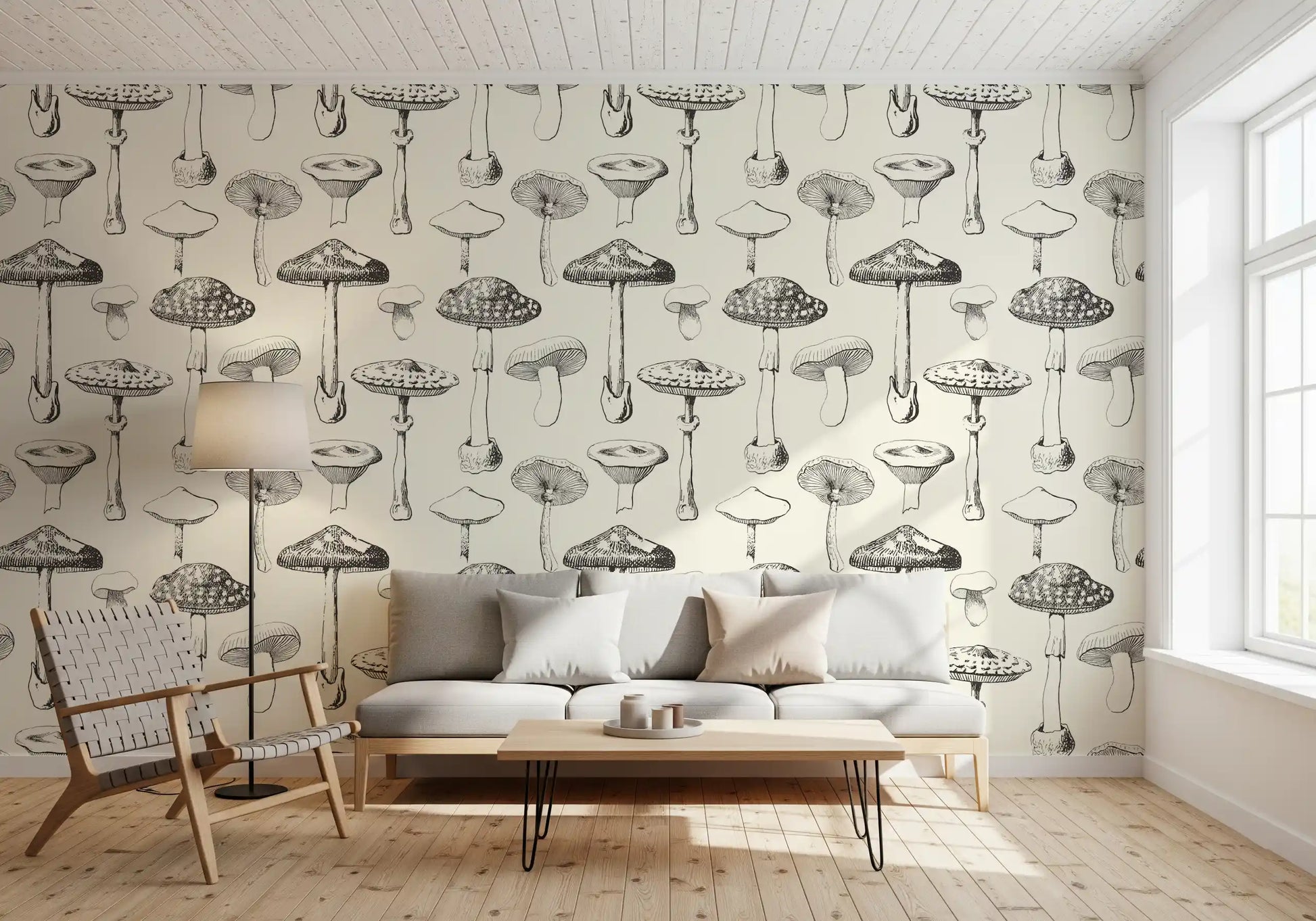 Hand-drawn Forest Mushroom Sketch Wallpaper with vintage vibes.