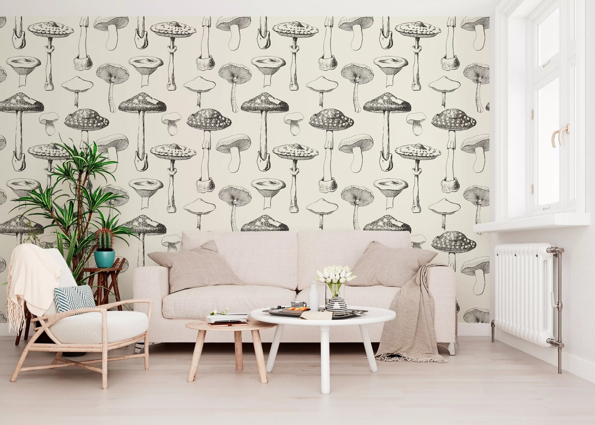 Office Home featuring Forest Mushroom Sketch Wallpaper design.