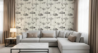 Minimalist Forest Mushroom Sketch Wallpaper for modern wall decor.