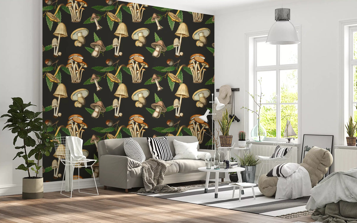 Vintage Forest Mushroom Wallpaper with Botanical Woodland Detail