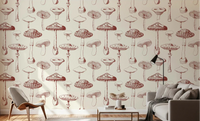 Living room Vintage Mushroom Grove wallpaper with hand-drawn woodland fungi