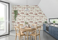 Woodland illustration style shapes Mushroom Grove wallpaper in earthy tones