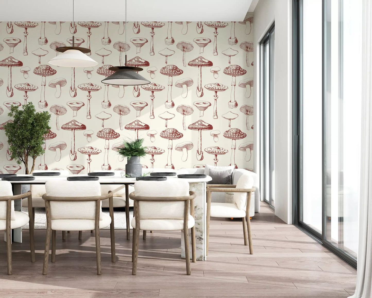 Fine cap and stem details define Vintage Mushroom wallpaper beautifully