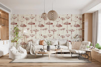 Vintage Mushroom Grove Wallpaper with delicate fungi sketches on a pale ground