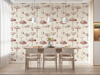 Open mushroom spacing gives Mushroom Grove wallpaper a clean vintage look