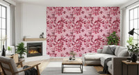 Open floral spacing defines Magenta Flight wallpaper with elegant bird motifs