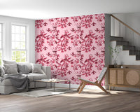 Tonal hummingbirds drift across Botanical Flight wallpaper with floral branches