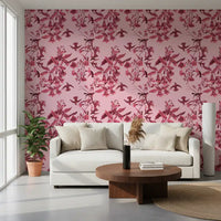 Home office Magenta Botanical wallpaper with monochrome blossom detailing