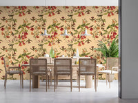 Tropical Flowers and Hummingbirds Vintage Style Wallpaper with hummingbirds and vines