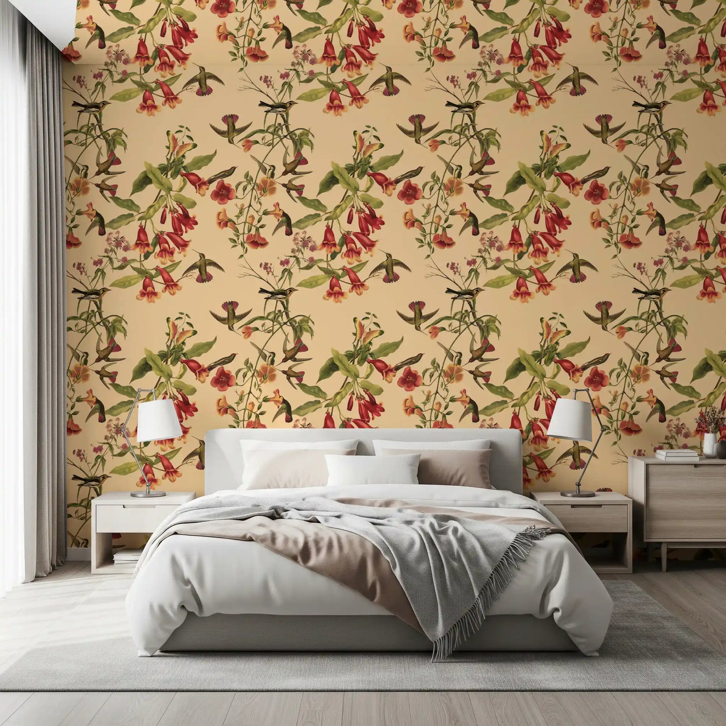 Tropical Flowers Style Wallpaper with leafy floral pattern