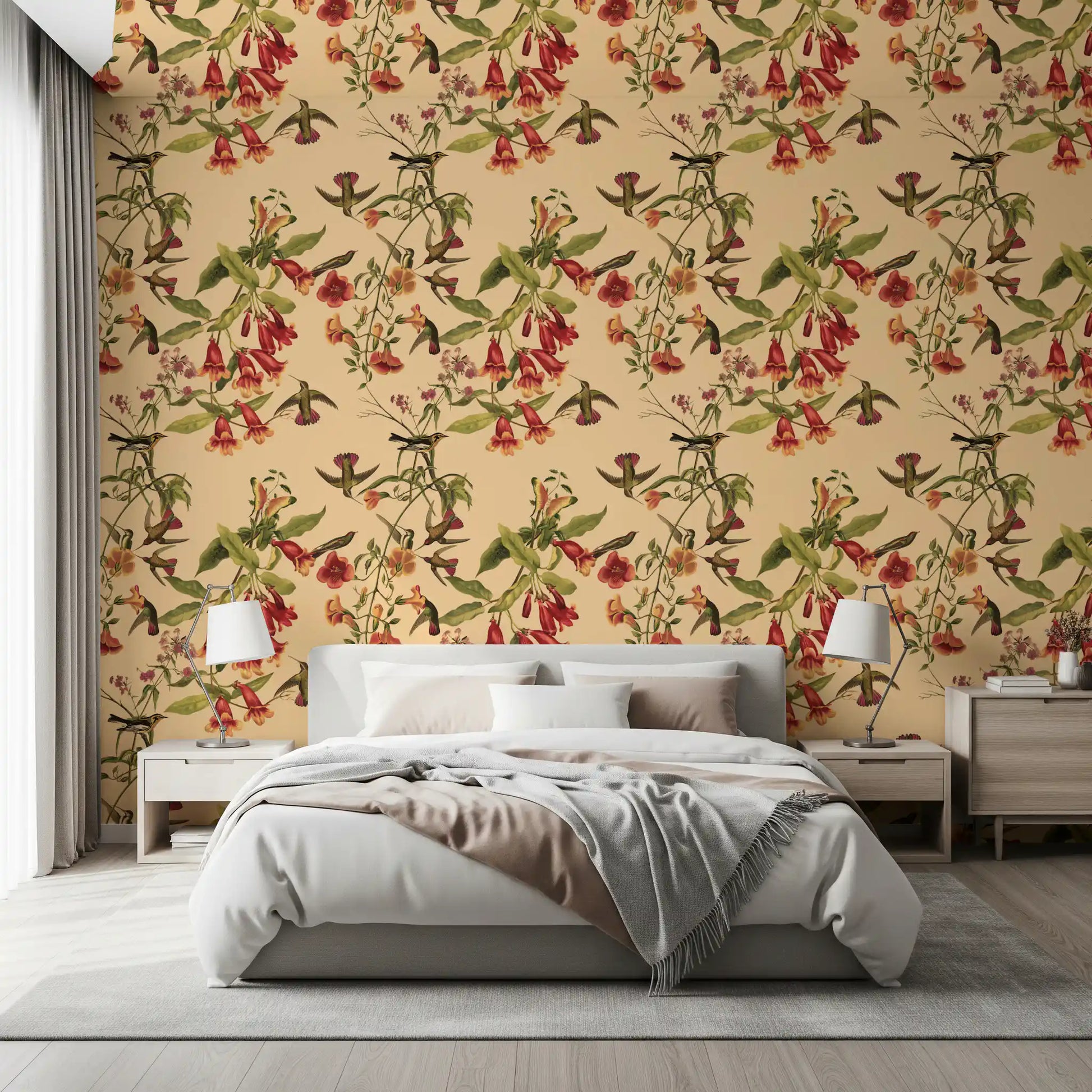 Tropical Flowers Style Wallpaper with leafy floral pattern