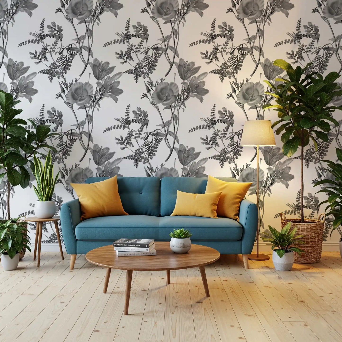 Carta da parati botanica monocromatica Grabado