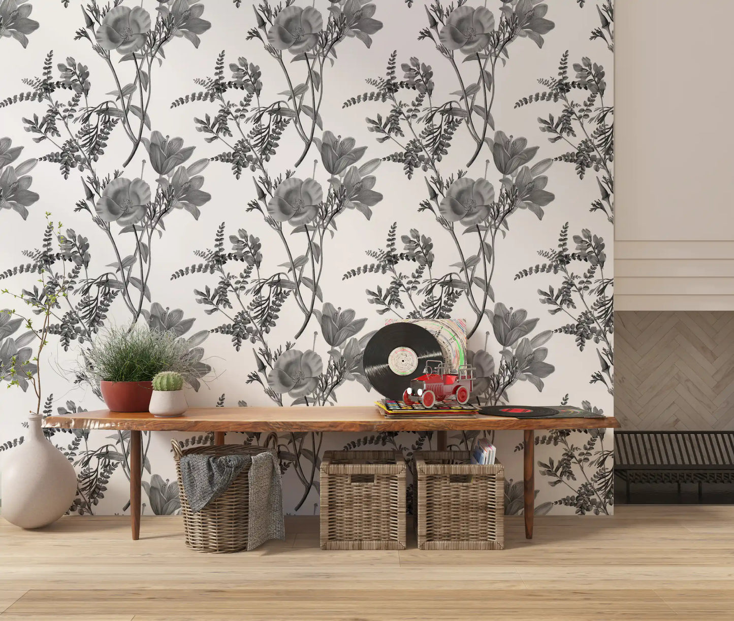 Carta da parati botanica monocromatica Grabado