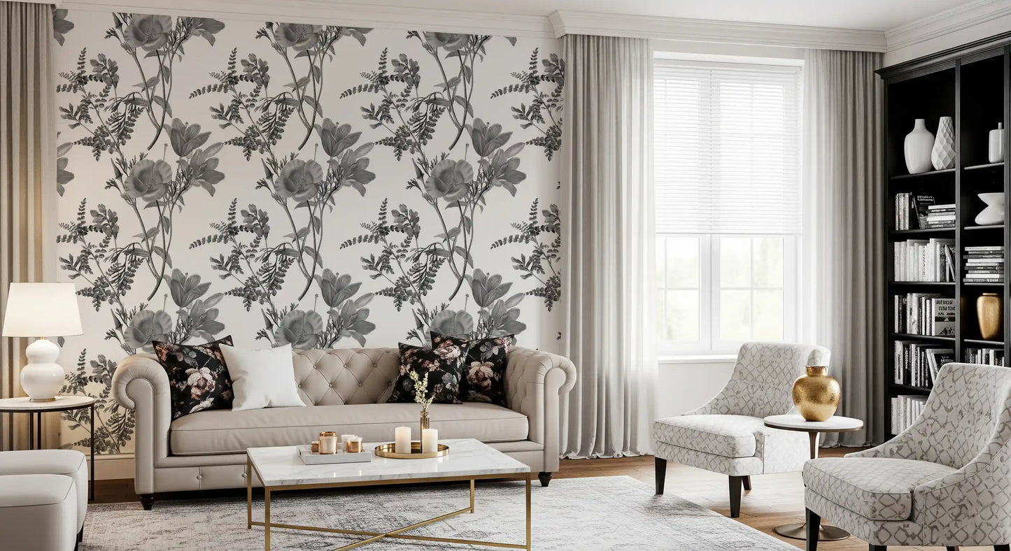 Carta da parati botanica monocromatica Grabado